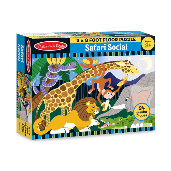 Boxed Floor Puzzle with an animated safari scene of animals.  24 Jumbo pieces