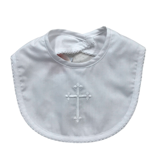 Picot Trim White Bib with Cross