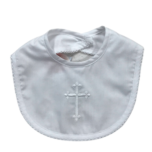 Picot Trim White Bib with Cross