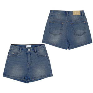 Basic denim short with front pocket & 2 back patch pockets