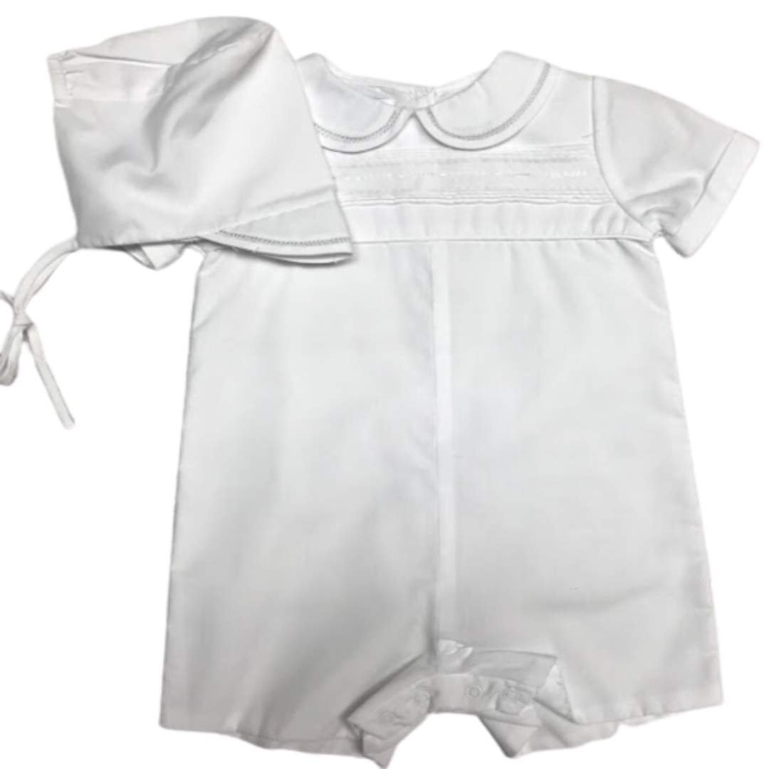 White Poplin Romper with Pintucks