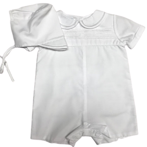 White Poplin Romper with Pintucks