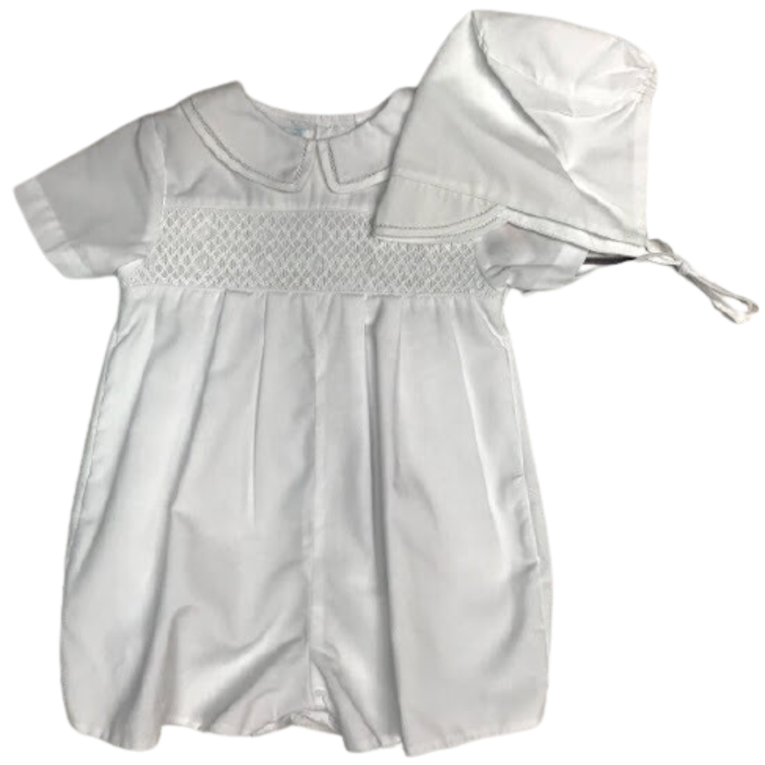 White Smocked Shortall Romper