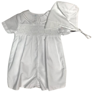 White Smocked Shortall Romper