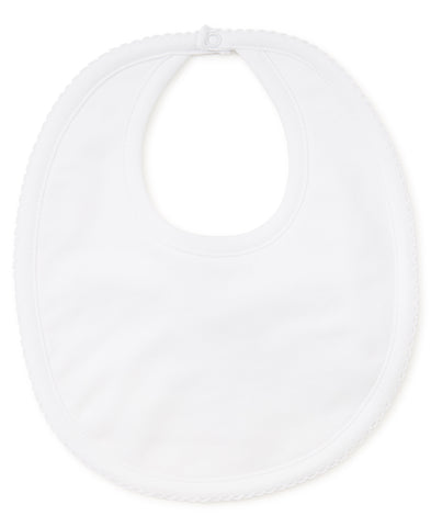white bib with white picot trim around 