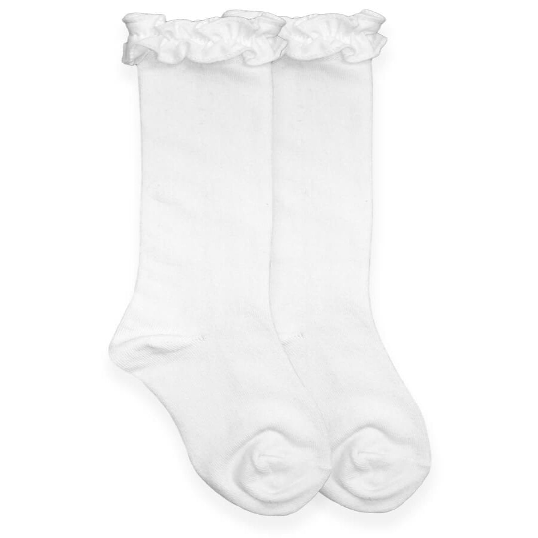 knee high white socks with a ruffle at the top
