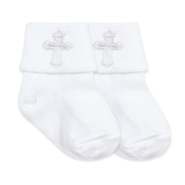 plain fold over white sock with cross applique on the side