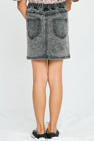 Washed Button Up Denim Skirt Black