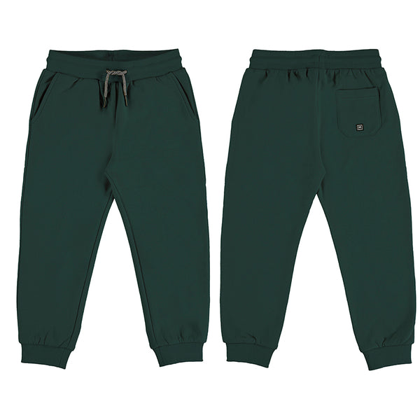 Jade green boy fleece jogger with slant front pockets and patch back pocket