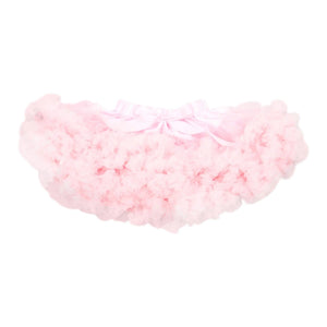 Light pink tutu with layers of tulle and a stretchy waistband, perfect for twirling