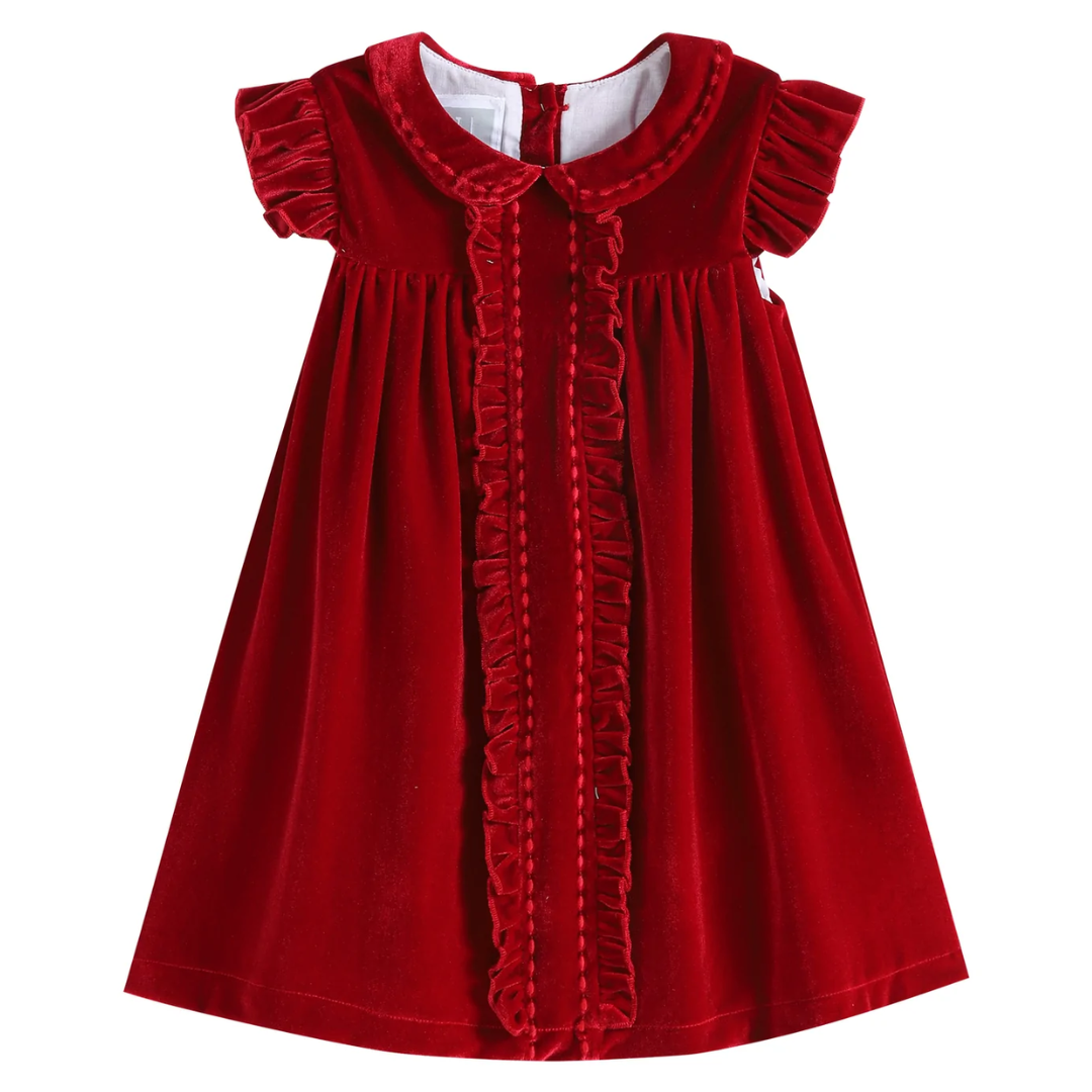 Red Velour Ruffle Dress