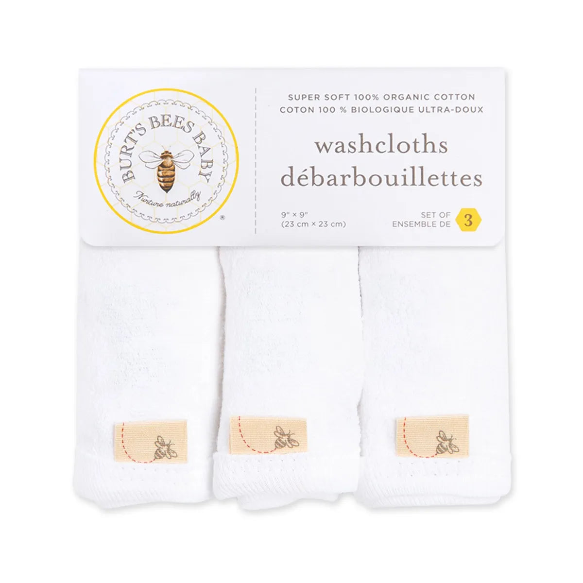 Burt's Bees Organic Washcloths 3-Pack-Solid White